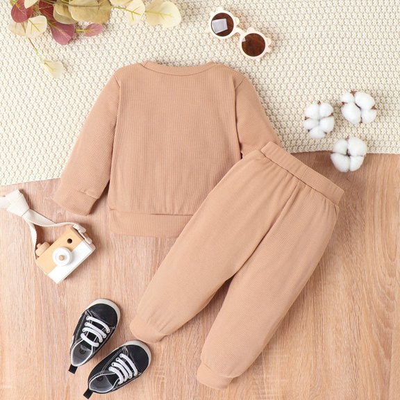 Vedolay Boys 2023 Outfits Boy's 2 Piece Outfits Cute Print Bow Front Ruffle Top with Pants,Brown 0-6 Months