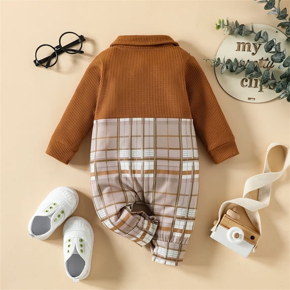 Vedolay Boys Bodysuit Baby Boys Cute Fall Jumpsuits for Kids Backless Harem Strap Romper Jumpsuit Toddler Pants,Brown 0-3 Months