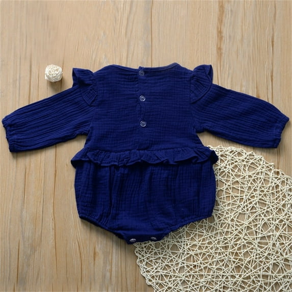 Vedolay Boys Bodysuit Boys Button Down Tie Knot Romper Long Sleeve Jumpsuit with Pockets,Blue 0-6 Months