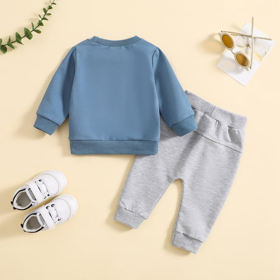 Vedolay Boys Fashion Outfits Boy's 2 Piece Outfits Solid Off Shoulder Crop Top and Strap Pants Set,Blue 3-6 Months