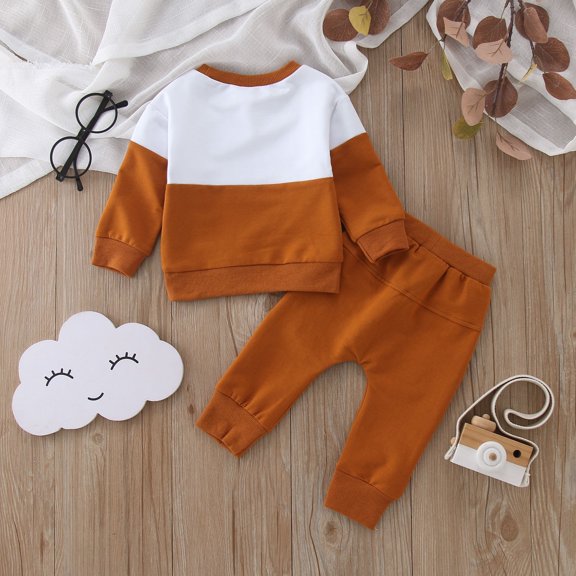 Vedolay Boys Fashion Outfits Boy's 2 Piece Set Tropical Print Wrap Front Crew Neck Flounce Sleeve Top with Pants,Brown 18-24 Months