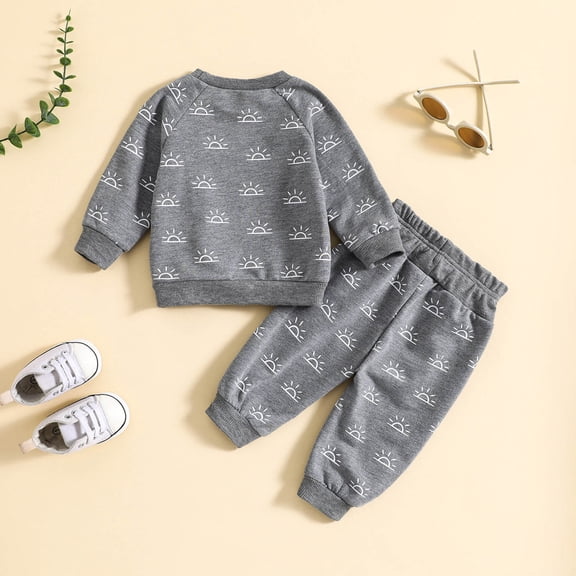 Vedolay Boys Fashion Sets Boys 2 Piece Outfits Print Long Sleeve Top and Pants Set,Gray 12-18 Months