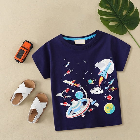 Vedolay Boys Shirts T-Shirts Boys and Girls Casual Tops Comfortable Short Sleeve Tees,Dark Blue 6-7 Years