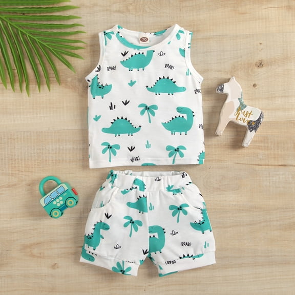 Vedolay Boys Short Sets Toddler Boys Summer Clothes Hawaiian Cotton T-Shirt and Short Outfit Set,Light Blue 12 Months