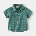 thumbnail image 1 of Vedolay Boys Short Sleeve Lapel Button Down Plaid Shirt with Pocket,Green 18-24 Months, 1 of 2