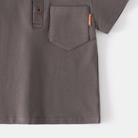 Vedolay Boys Summer Short Sleeve Crew Neck Solid Color Shirt with Pocket,Coffee 3-4 Years