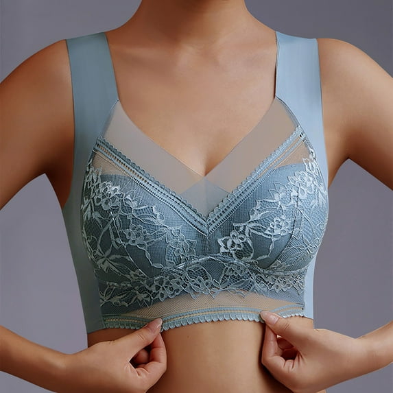 Vedolay Bras DreamWire Underwire Bra, No-Poke Push-Up Bra, Moderate Coverage, Convertible T-Shirt Bra,Blue XXL