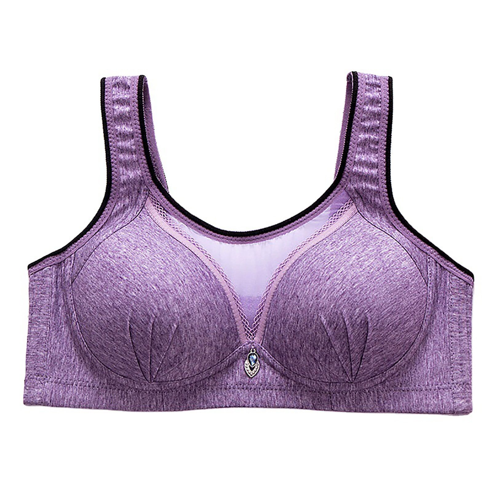 JBIVWW Women Bra Full Cup Sports Underwear Push Up Wireless Adjustable Lace  Breast Cover Cup Plus Size Lace Sports Bras (Color : Purple style D, Cup