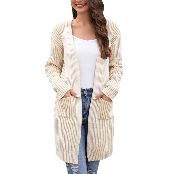 Vedolay Cardigan Sweaters for Women Cardigan Long Sleeve Open Front Loose Asymmetrical Hem Sweater Khaki,M