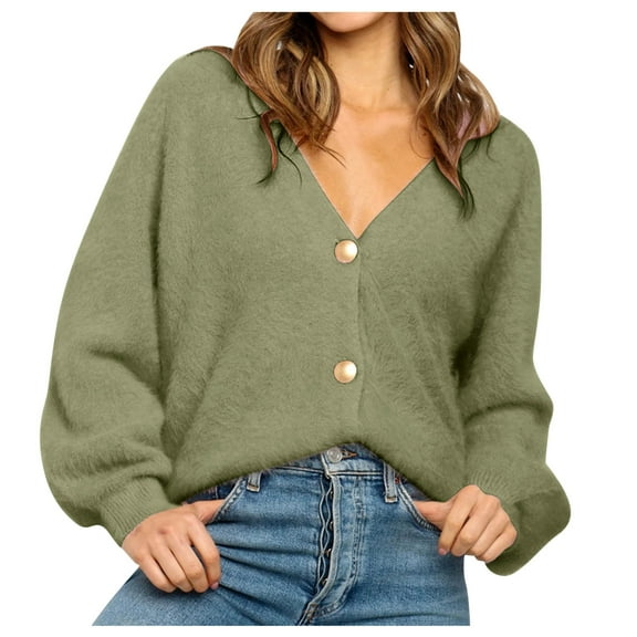 Vedolay Cardigan Sweaters for Women Long Sleeve Cardigan Coats Open Front Button Down Loose Coats Army Green,S