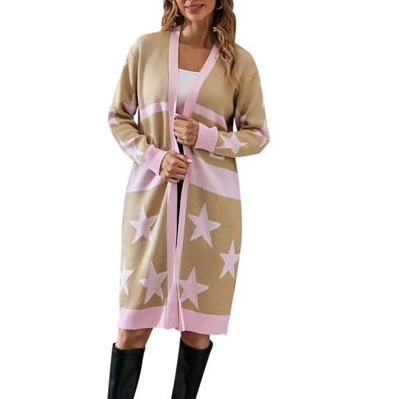 Vedolay Cardigan Sweaters for Women Open Front Basic Classic Casual Soft Knitted Shrug with Pocket Khaki,M