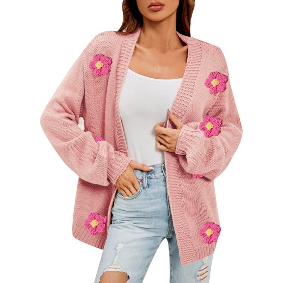 Vedolay Cardigan Sweaters for Women Open Front Knit Coat Sweaters for Women 2023 Pink,M