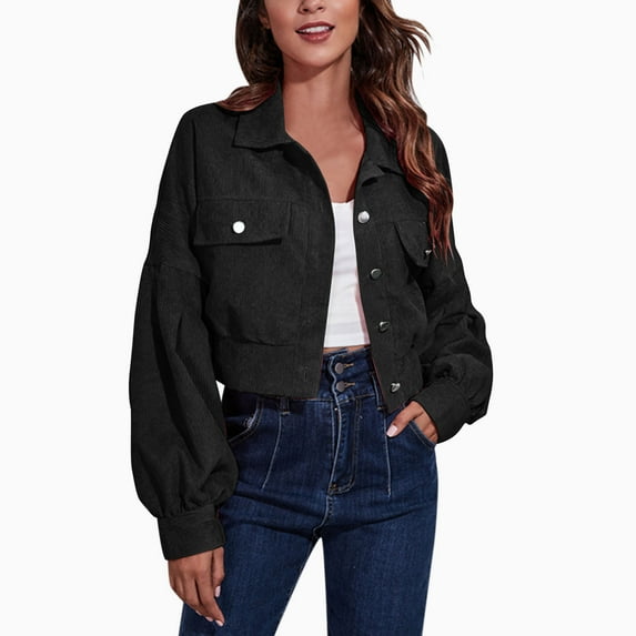 Vedolay Cardigan for Women 2023 Fall Blazer Jacket Cardigan Ribbed Jacket Outwear Black,S