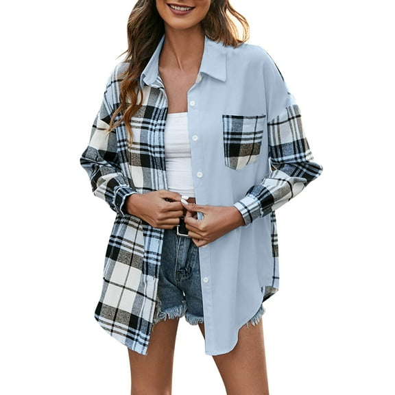 Vedolay Cardigans Women 2023 Fall Open Front Ribbed Cardigan Blazer Jackets with Pockets Light Blue,S