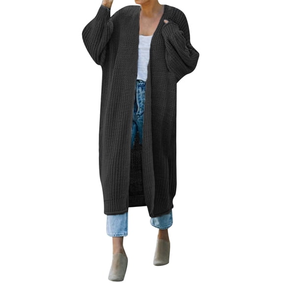 Vedolay Cardigans for Women Basic Crew Neck Long Sleeve Button Down Cardigan Black,XL