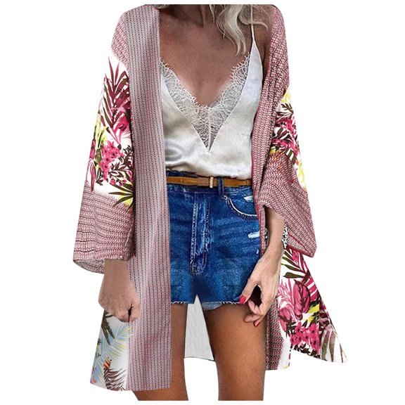 Vedolay Cardigans for Women Draped Open Front Cropped Cardigan Long Sleeve Knit Outwear Red,S