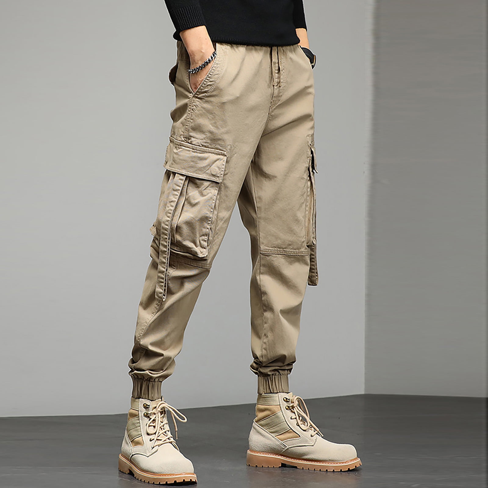 Vedolay Cargo Pants Cargo Pants for Men Wide Leg Dress Work Pants Multi  Pockets Men's Pants Elastic Waistband Trousers,Khaki 3XL 