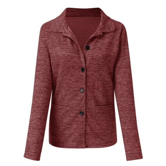 Vedolay Casual Jackets for Women Fashion Solid Color Casual Long Button Down Pocket Casual Jacket,Red XXL