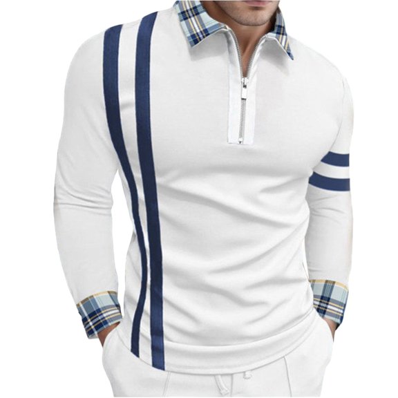 Vedolay Casual Polo Shirt for Men 2023 Zipper Button Long Sleeves Loose Shirt Blue,M