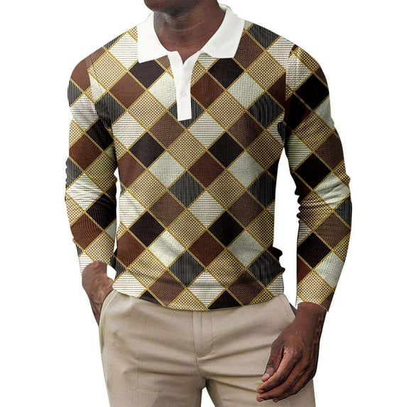 Vedolay Casual Polo Shirt for Men Plus Size Shirts Long Sleeve Casual Buttton Down Shirts Top Gold,XL