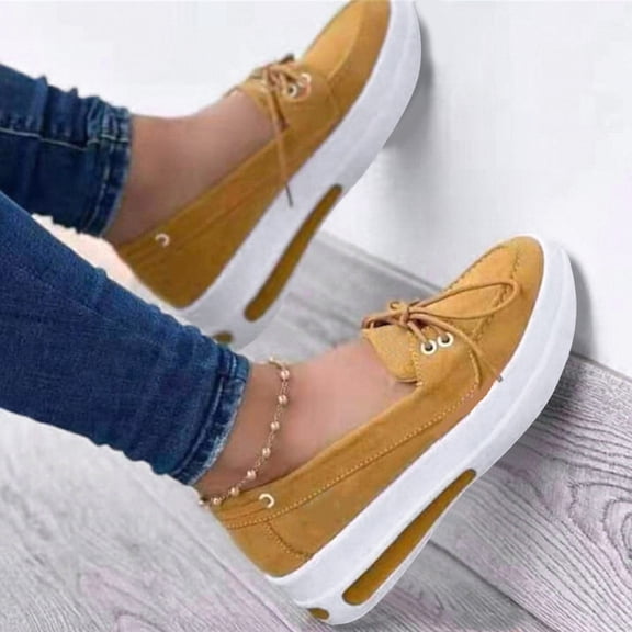 Vedolay Casual Shoes For Ladies Women's Loafers Platform Round Toe Fashion Slip-on Comfort Walking Casual Shoes,White 8.5