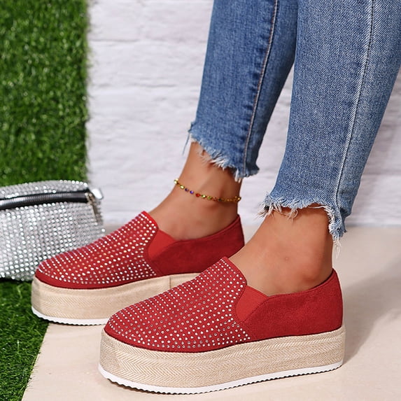 Vedolay Casual Shoes For Women Casual Summer Casual For Women Shoes Wide Width Fashion Flat Shoes Classic Loafers,Red 9.5
