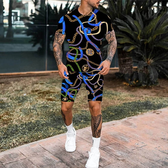 Vedolay Casual Short Sets For Men Men Set Beach Outfit Button Down Shirt and Short,Red XXL