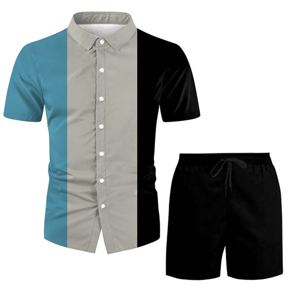 Vedolay Casual Short Sets For Men Men Set Beach Outfit Button Down Shirt and Short,Sky Blue M