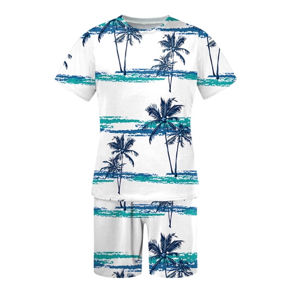 Vedolay Casual Short Sets For Men Men's 2 Pieces Cotton Set Shirt and Shorts Summer Outfits,Blue L