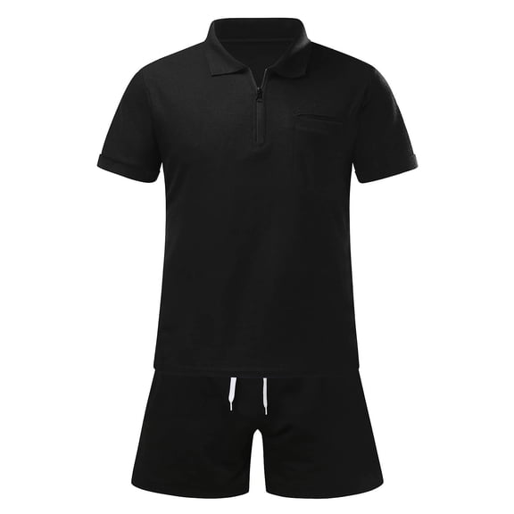 Vedolay Casual Short Sets For Men Mens 2 Piece Sets Outfit Casual Button Down Shirt and Short Set Summer Beach Outfits,Black L