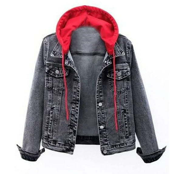 Vedolay Casual Tops for Women Womens Autumn Coats Solid Color Long Sleeve Denim Jacket Outerwear,Red 4XL