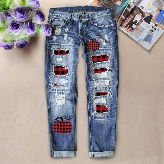 Vedolay Casual Trousers Women's High Waisted Straight Leg Jeans Stretchy Denim Pants,Red 4XL
