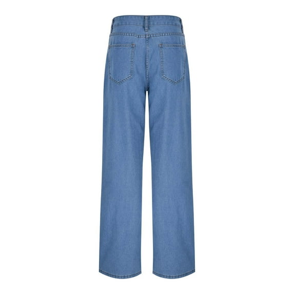 Vedolay Casual Trousers Women's Jeans High Waisted Wide Leg Baggy Casual Denim Pants,Light Blue M