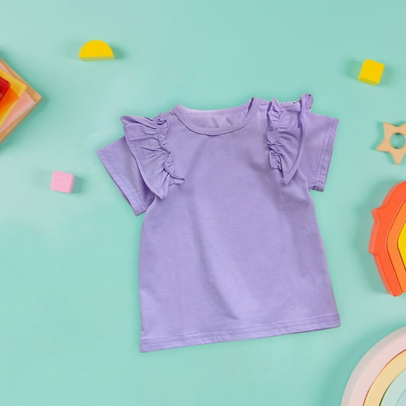 Vedolay Children's Summer Short Sleeve Round Neck Solid Color Casual Top,Purple 4-5 Years