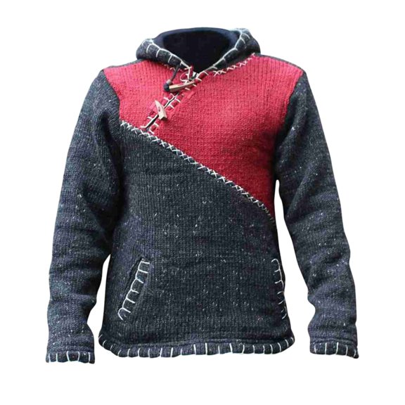 Vedolay Clothes for Men Hooded Pocket Open Front Ribbed Knit Jacket Sweater Red,L