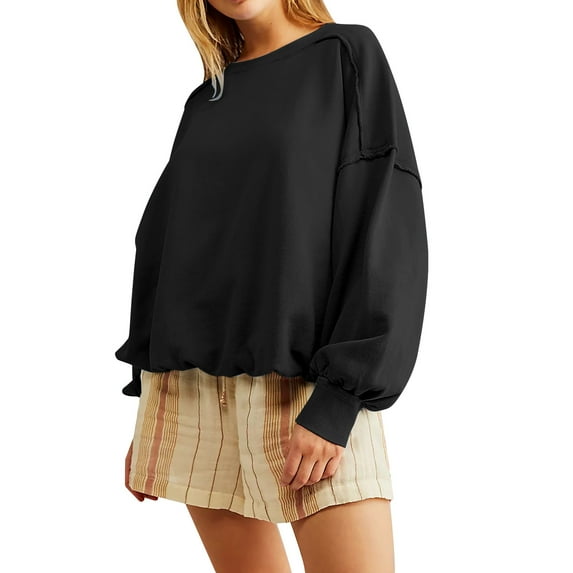 Vedolay Clothes for Women 2023 Printed Sweatshirt Loose Soft Long Sleeve Pullover Tops Shirts Black,L