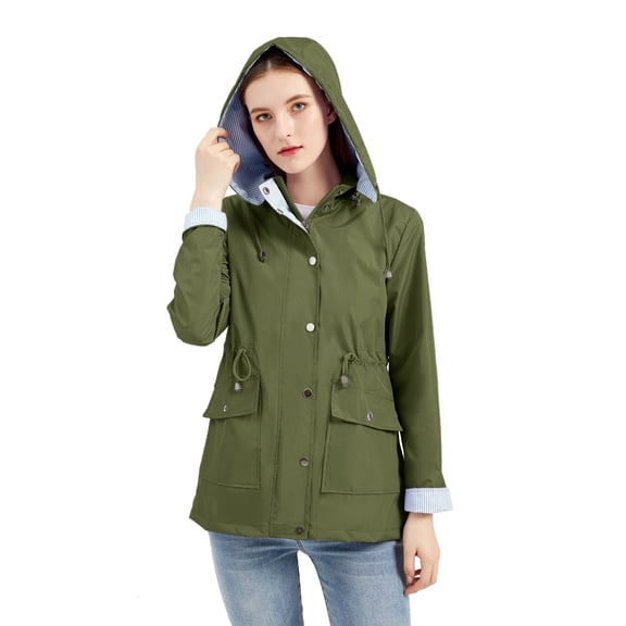 Vedolay Coat for Women Hooded Windbreaker with Pockets for Outdoor Army Green,2XL