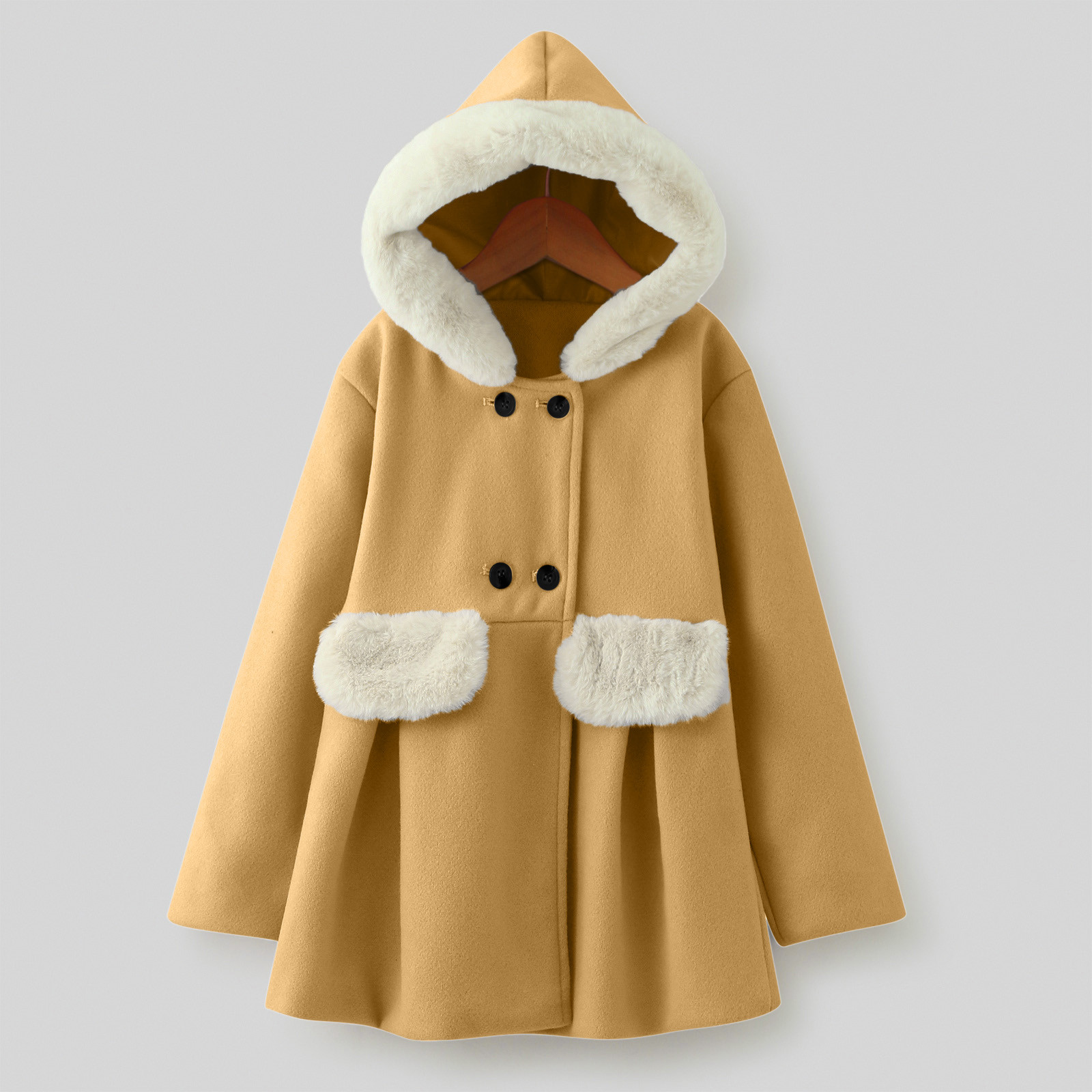 Vedolay Coats Girls Hooded Puffer Coat With Patch Pockets Yellow 4 5 