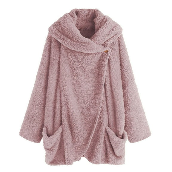Vedolay Coats for Women Autumn Long Sleeve Loose Hooded Coat Cardigan Coat Pink,M
