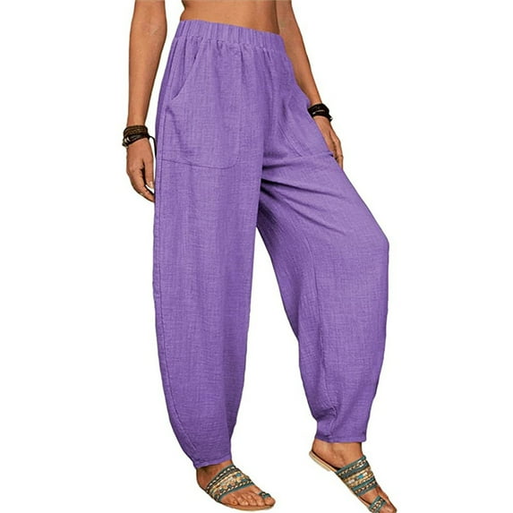 Vedolay Cotton Pant For Women Women's Pants Wide Leg Casual Loose High Waisted Leisure Pants,Purple XL