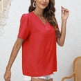 thumbnail image 1 of Vedolay Crop Top Women 2023 Short Sleeve Satin Shirts Casual Loose V-Neck Business Work Tunic Top,Red XL, 1 of 5