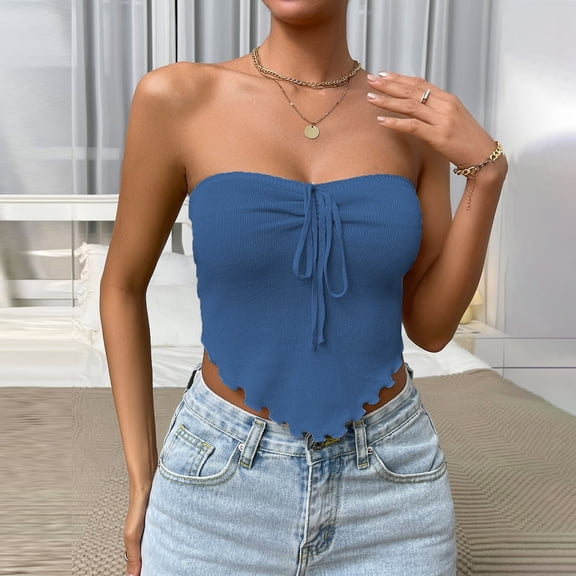 Vedolay Crop Tops For Teen Girls Womens Tank Tops V Neck Basic Solid Color Casual Flowy Summer Sleeveless,Blue S