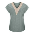 thumbnail image 1 of Vedolay Crop Tops For Teen Girls 2023 Summer Puff Short Sleeve Shirts for Women Loose Fit Eyelet T Shirt Notch V Neck Tunic Blouse Hollow Out Work Tops,Green S, 1 of 5