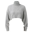 thumbnail image 1 of Vedolay Cropped Sweater Women's 2023 Casual Turtleneck Long Sleeve Striped Loose Pullover Sweater,Gray One Size, 1 of 4