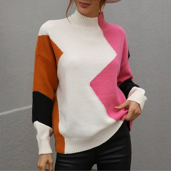 Vedolay Cropped Sweater Women's Lightweight Long Sleeve Crew Neck Striped Casual Knitted Pullover Tops,Hot Pink XL