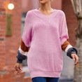 thumbnail image 1 of Vedolay Cropped Sweater Women's Lightweight Sweaters Long Sleeve Crew Neck Color Block Striped Pullover Tops,Pink L, 1 of 4
