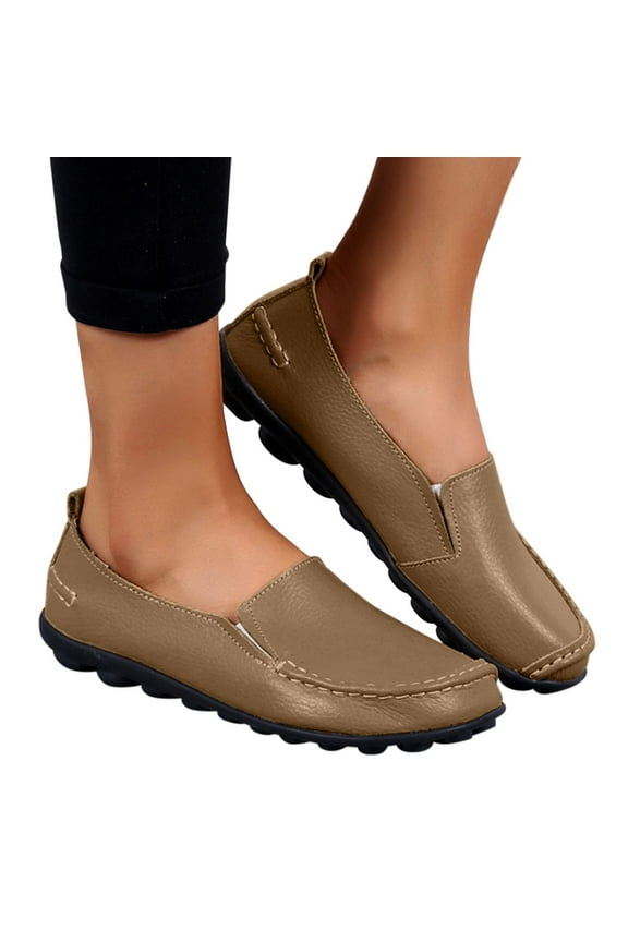 Cute Casual Shoes Women Slip On Casual Shoes Round Toe Falt Comfort Loafers,Khaki 7.5