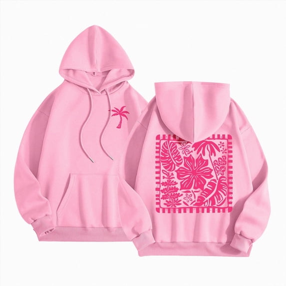 Vedolay Cute Palm Puff Hoodie, Preppy Sweatshirts, Fleece lining Pink Flower Hoodies, Gift for Women (Pink,L)
