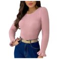thumbnail image 1 of Vedolay Cute Sweaters Women's 2023 Fall Casual Oversized Lapel Collar V Neck Long Sleeve Pullover Sweaters,Pink M, 1 of 5