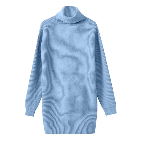 Vedolay Cute Sweaters Women's 2023 Lantern Long Sleeve Crewneck Casual Solid Color Ribbed Pullover Sweater,Blue M